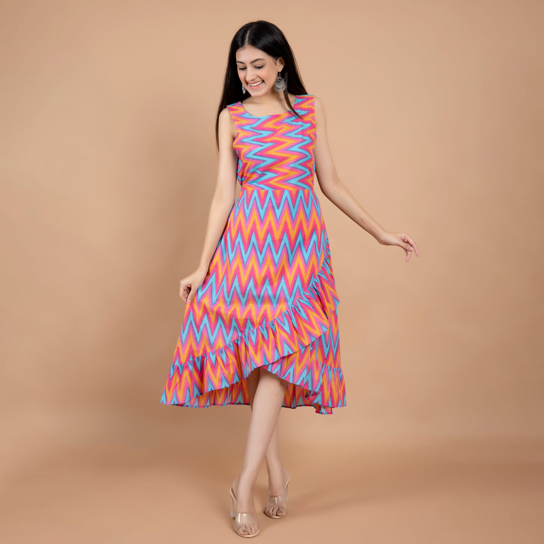 Pink Ornate Frill Cotton Dress