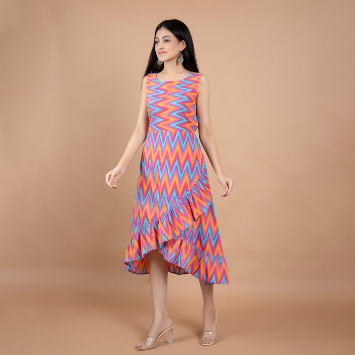 Pink Ornate Frill Cotton Dress