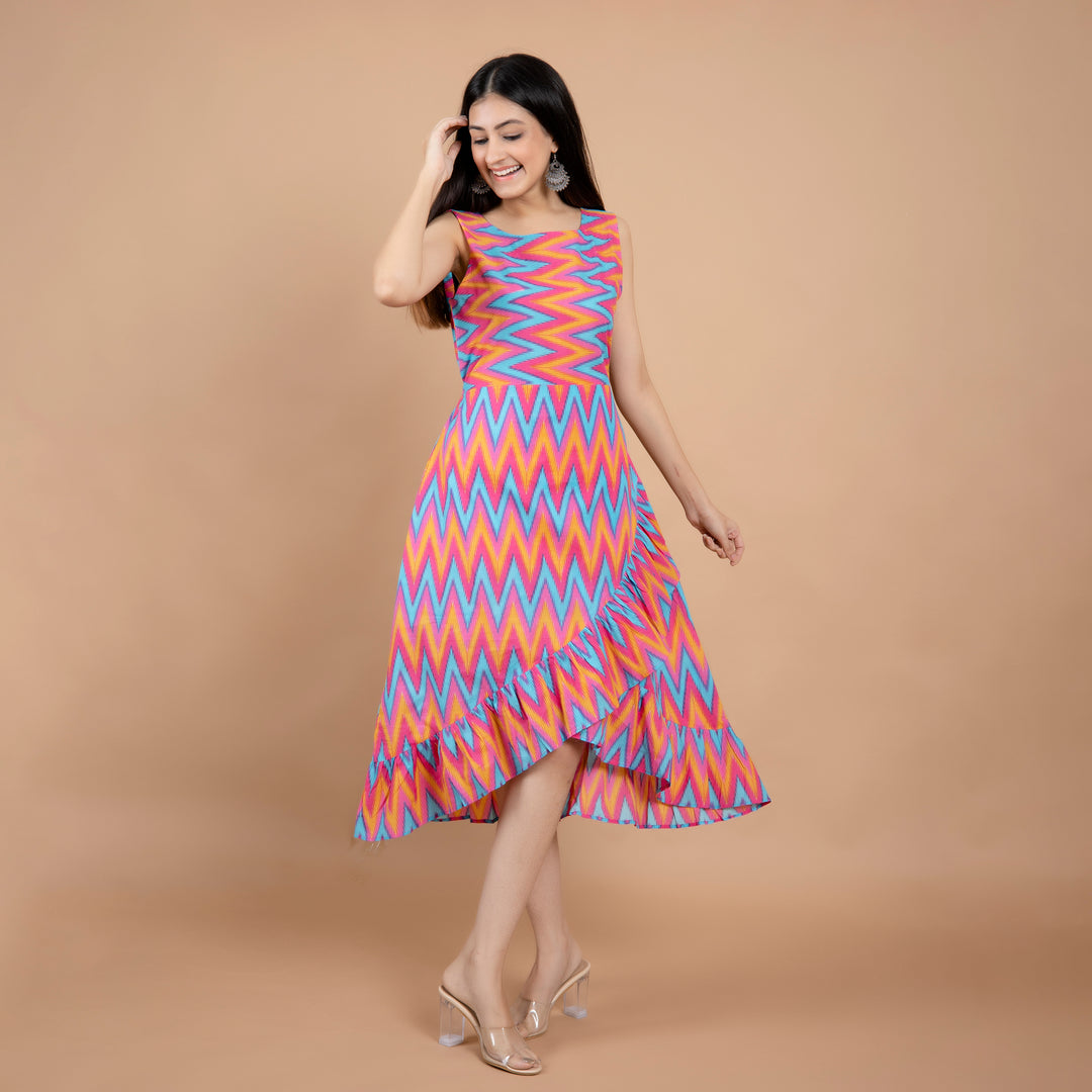 Pink Ornate Frill Cotton Dress