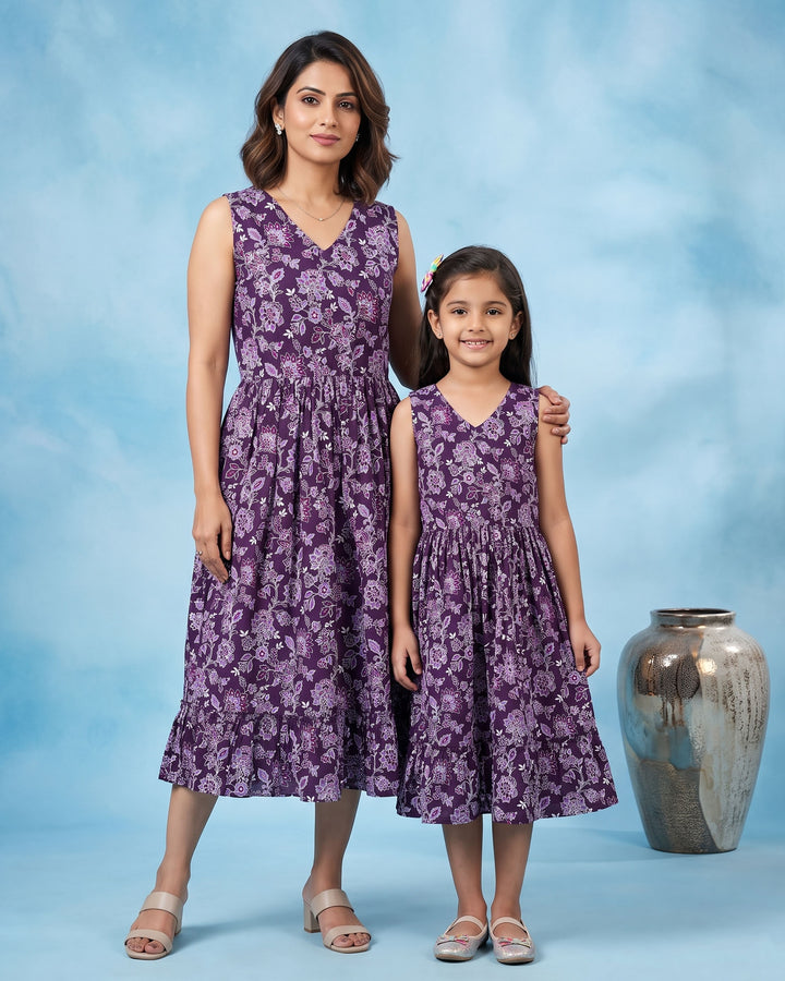 Purple Wildflower Mom and Daughter Dresses
