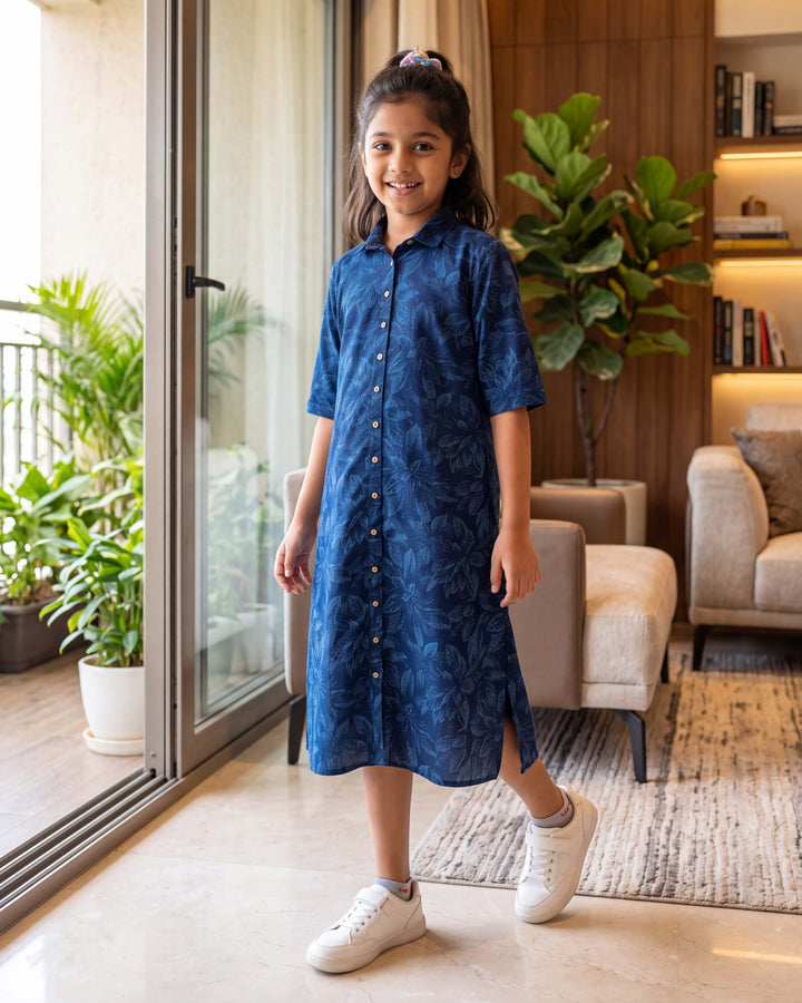 Blue Botanica Cotton Girl's Dress