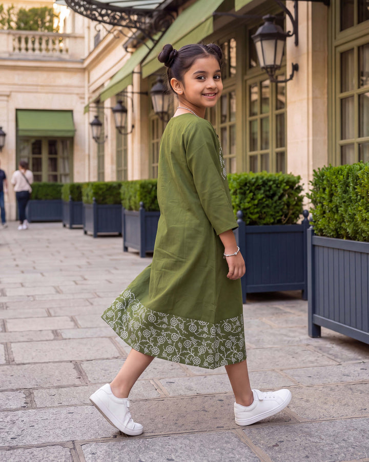 Olive Vine Cotton Girl's Dress