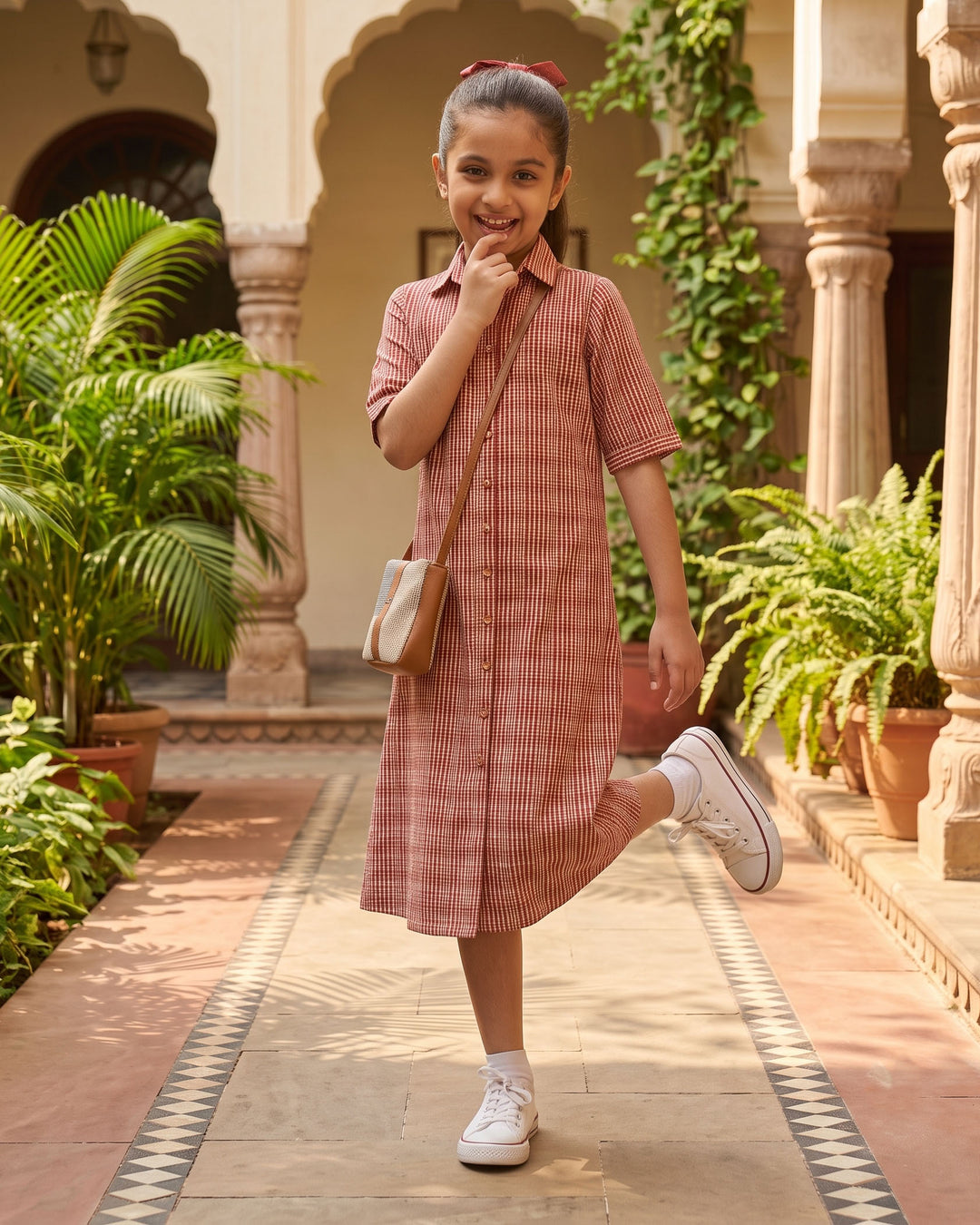 Rust Charm Mom and Daughter Cotton Dresses
