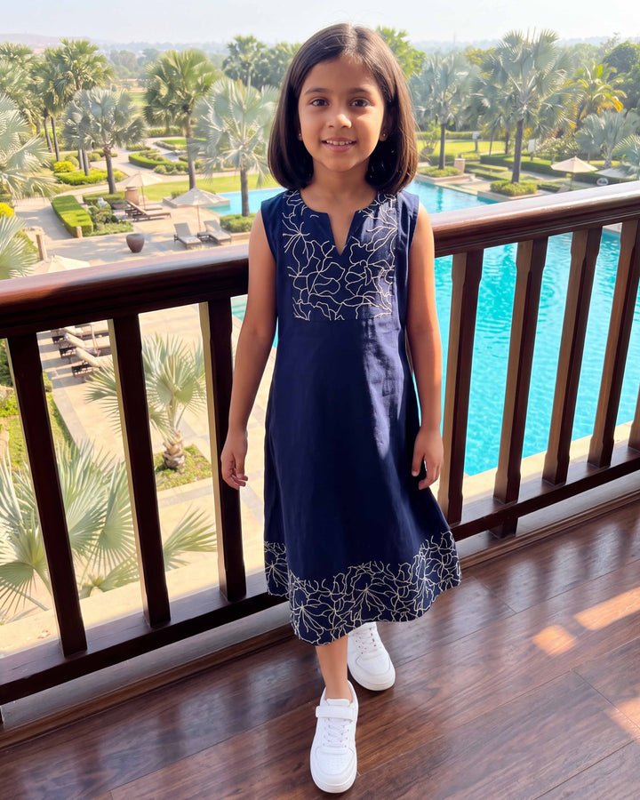 Navy Grace Cotton Girl's Dress