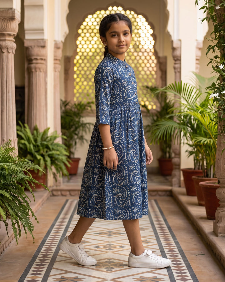 Indigo Kery Cotton Girl's Dress