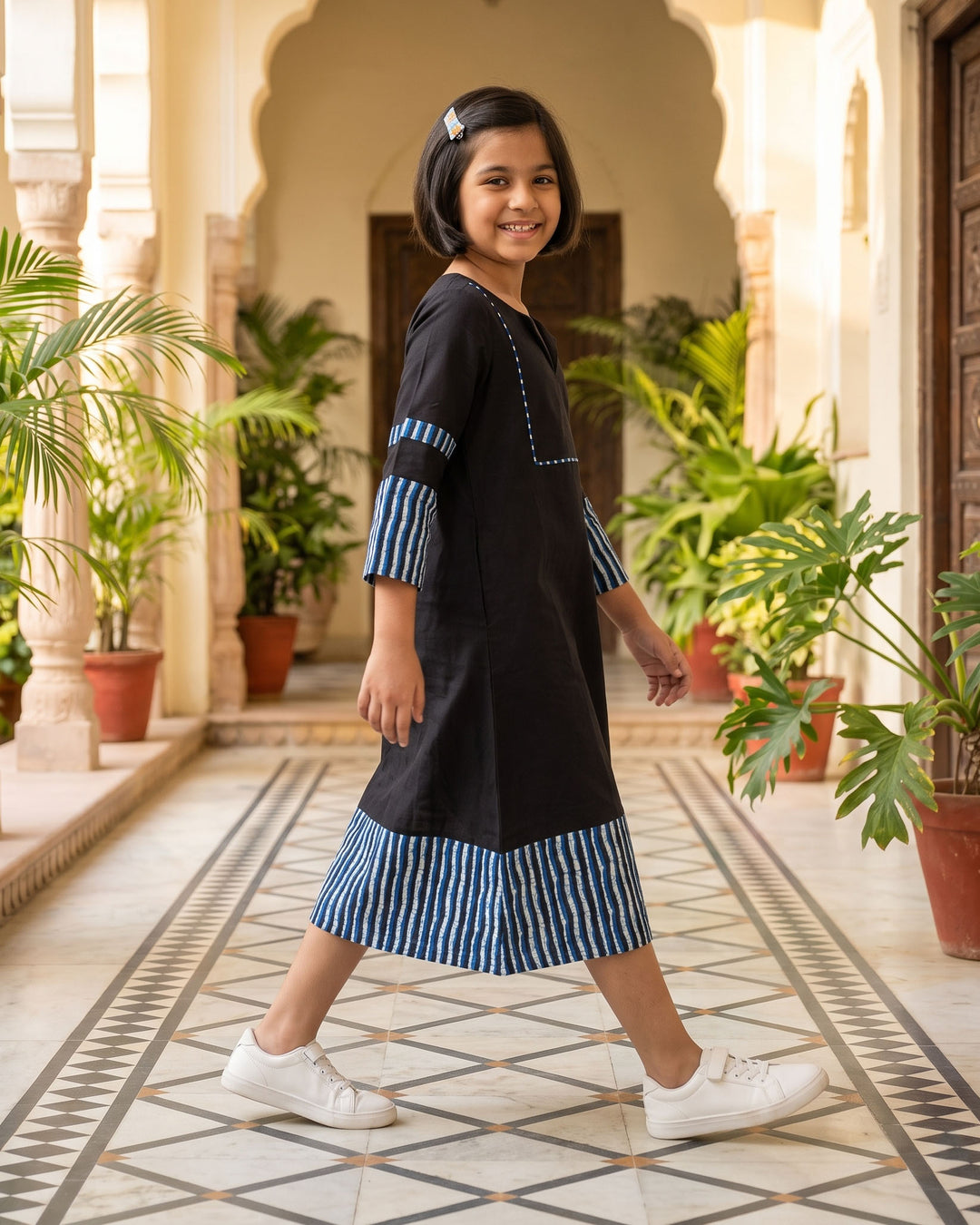 Indigo Noir Cotton Girl's Dress
