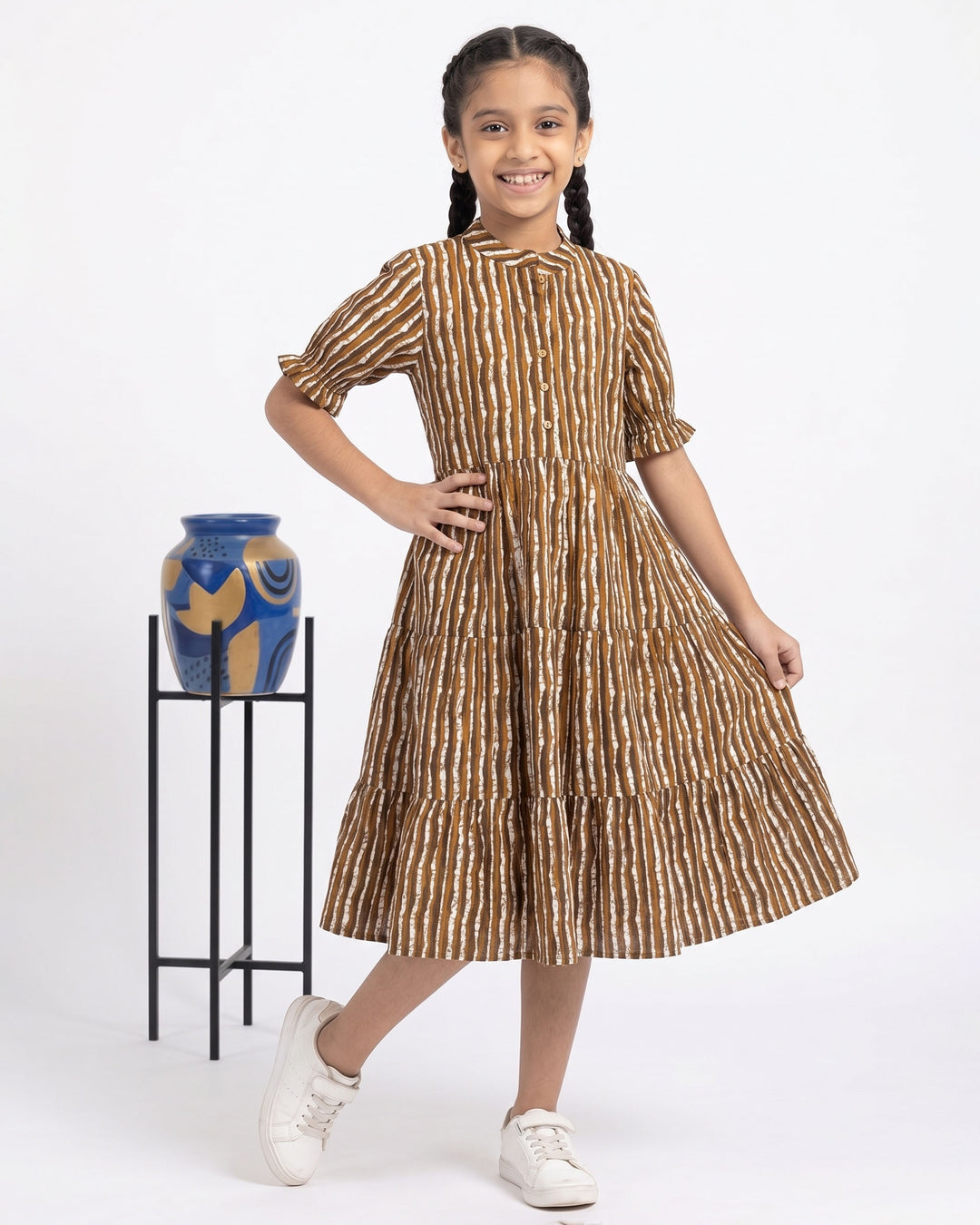 Brown Stripes Mom and Daughter Dresses