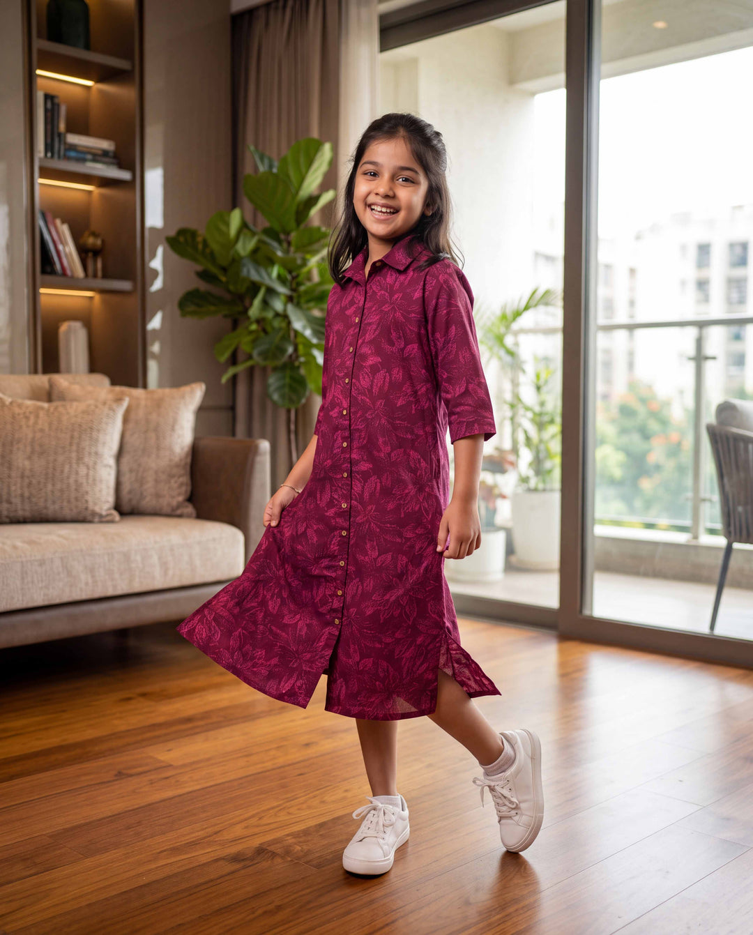 Wine Botanica Cotton Girl's Dress