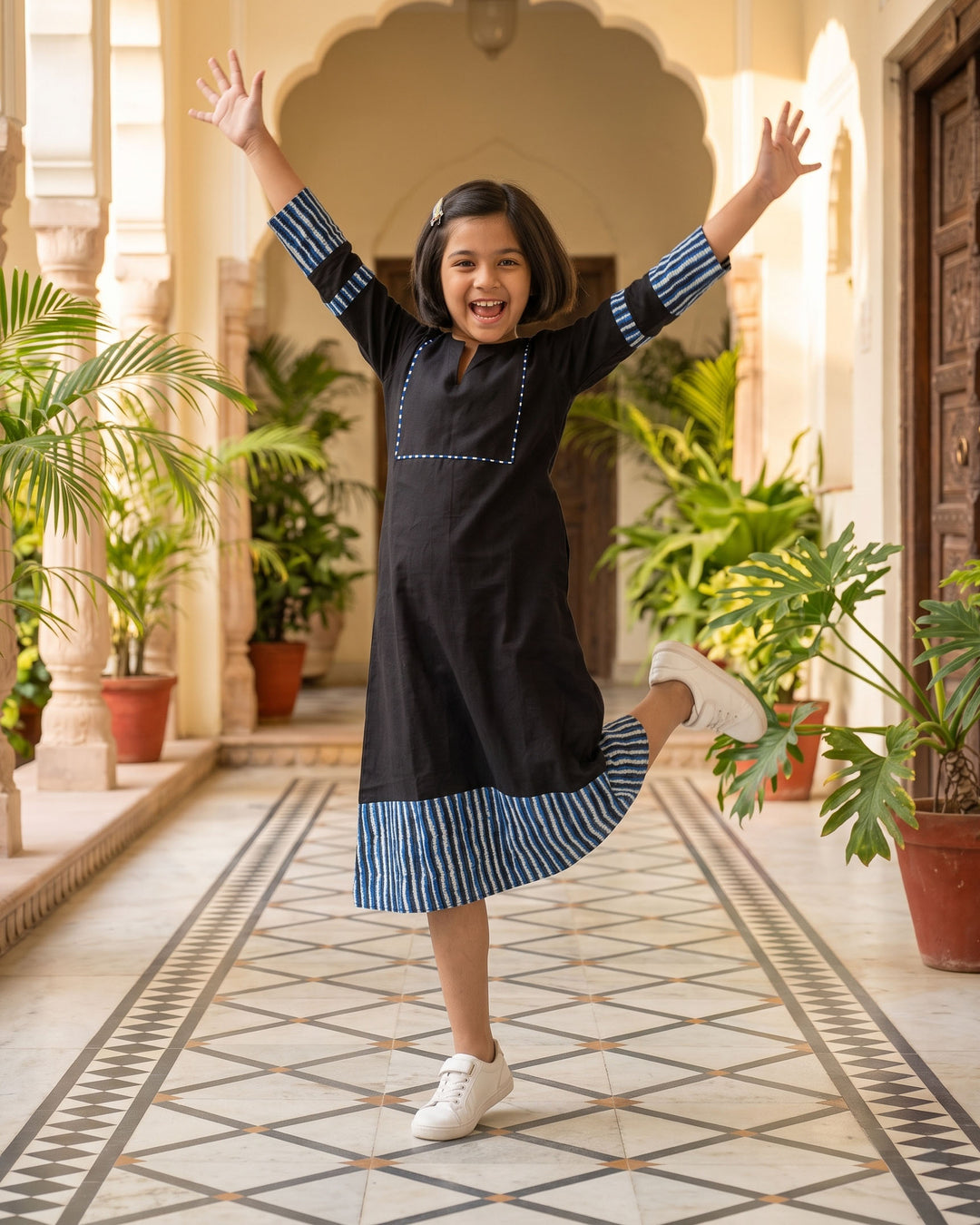 Indigo Noir Mom and Daughter Cotton Dresses