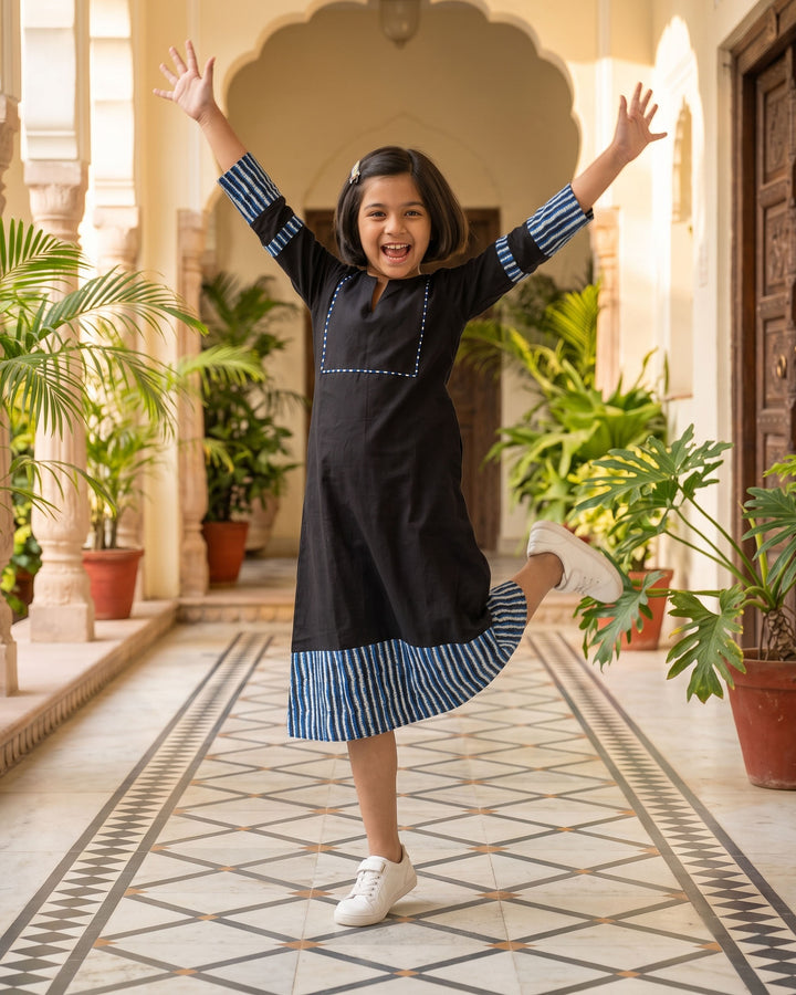 Indigo Noir Mom and Daughter Cotton Dresses