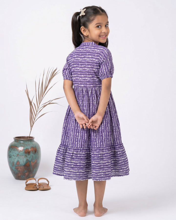Purple Stripes Cotton Girl's Dress