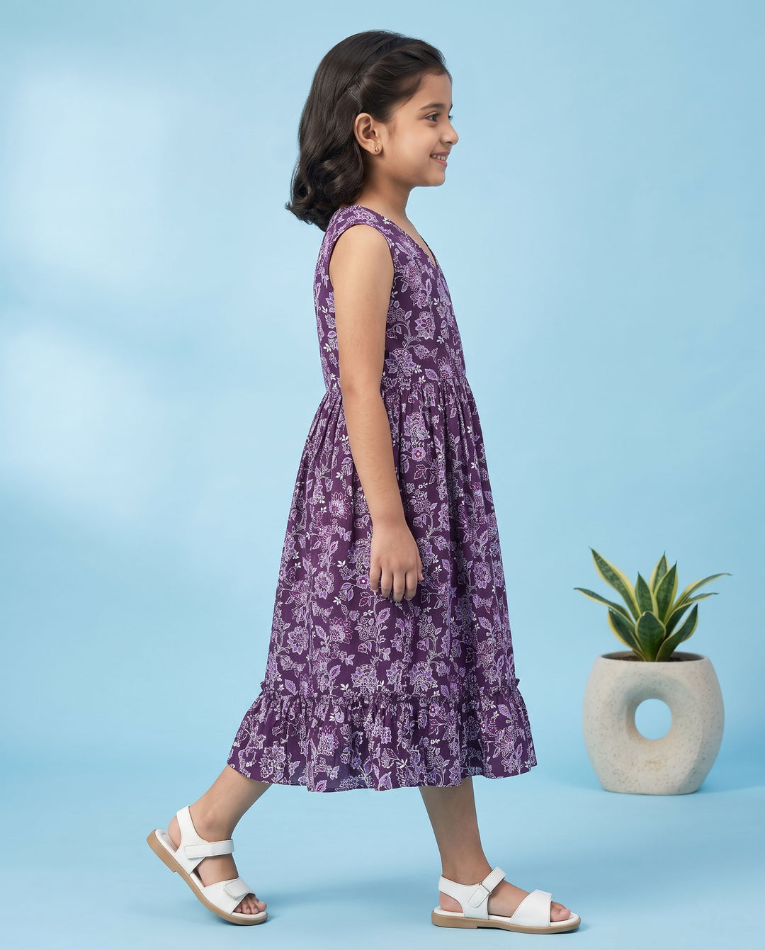 Purple Wildflower Cotton Girl's Dress