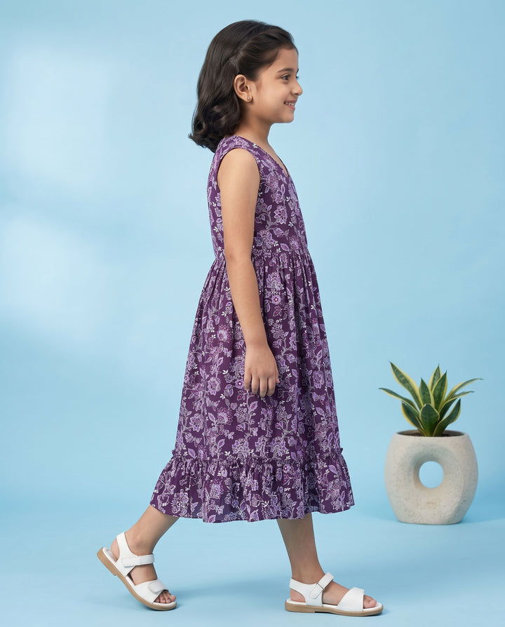 Purple Wildflower Cotton Girl's Dress