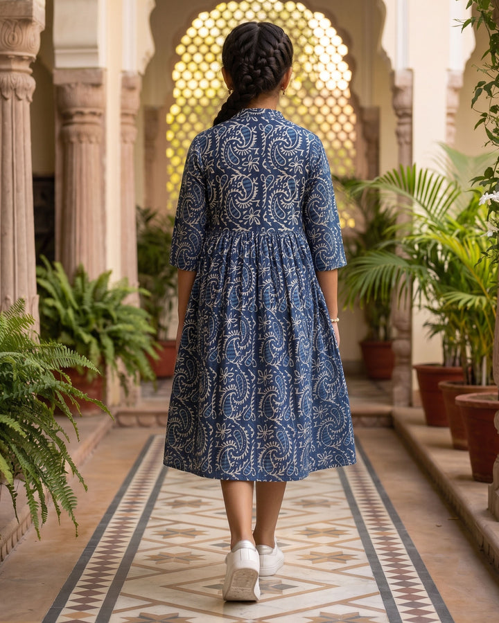 Indigo Kery Cotton Girl's Dress