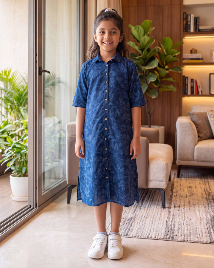 Blue Botanica Mom and Daughter Cotton Dresses