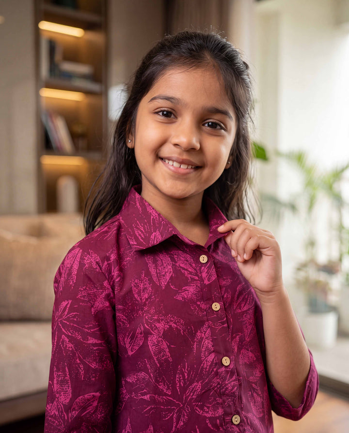 Wine Botanica Cotton Girl's Dress