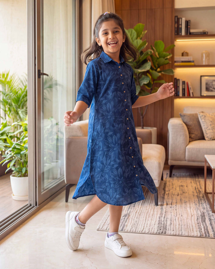 Blue Botanica Cotton Girl's Dress