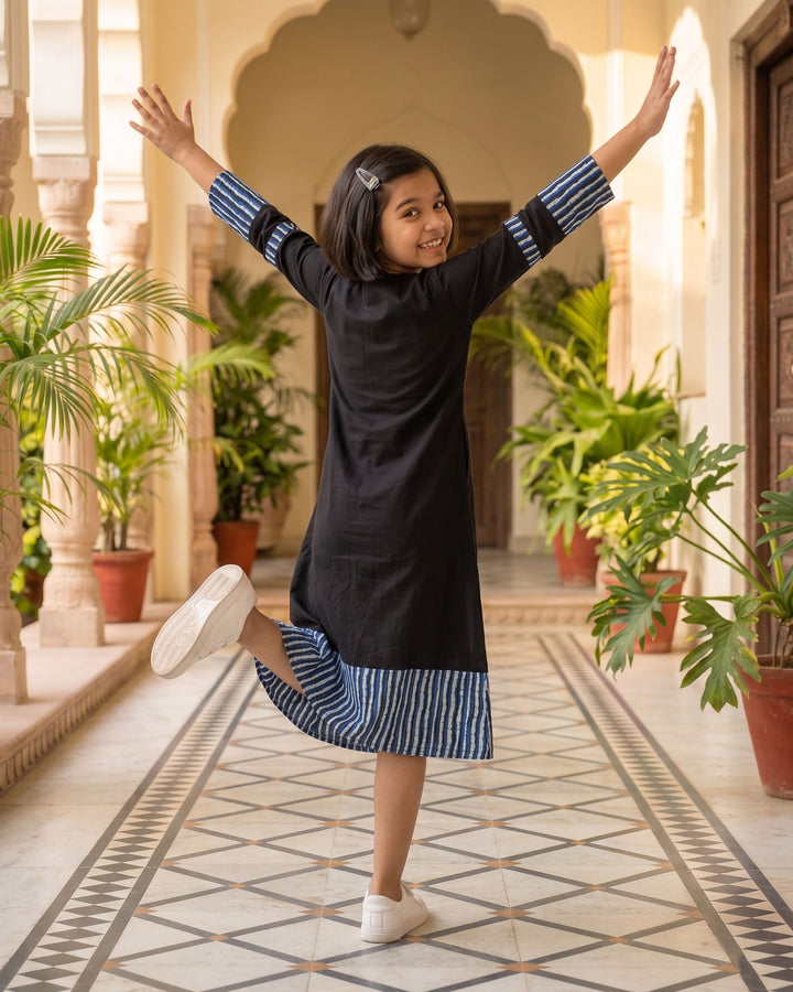 Indigo Noir Cotton Girl's Dress