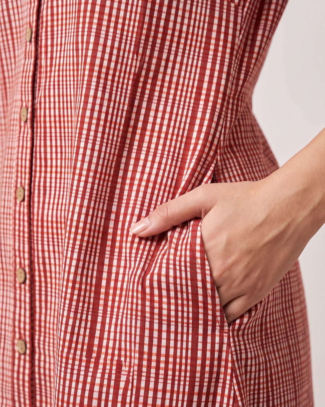 Rust Charm A-Line Cotton Shirt Dress - with Pockets