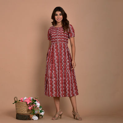 Brown Leheria Pin Tucks Cotton Midi Dress