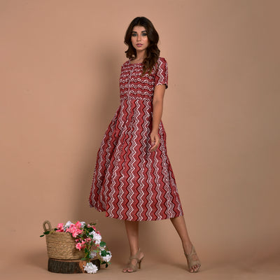 Brown Leheria Pin Tucks Cotton Midi Dress