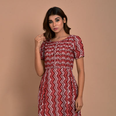 Brown Leheria Pin Tucks Cotton Midi Dress