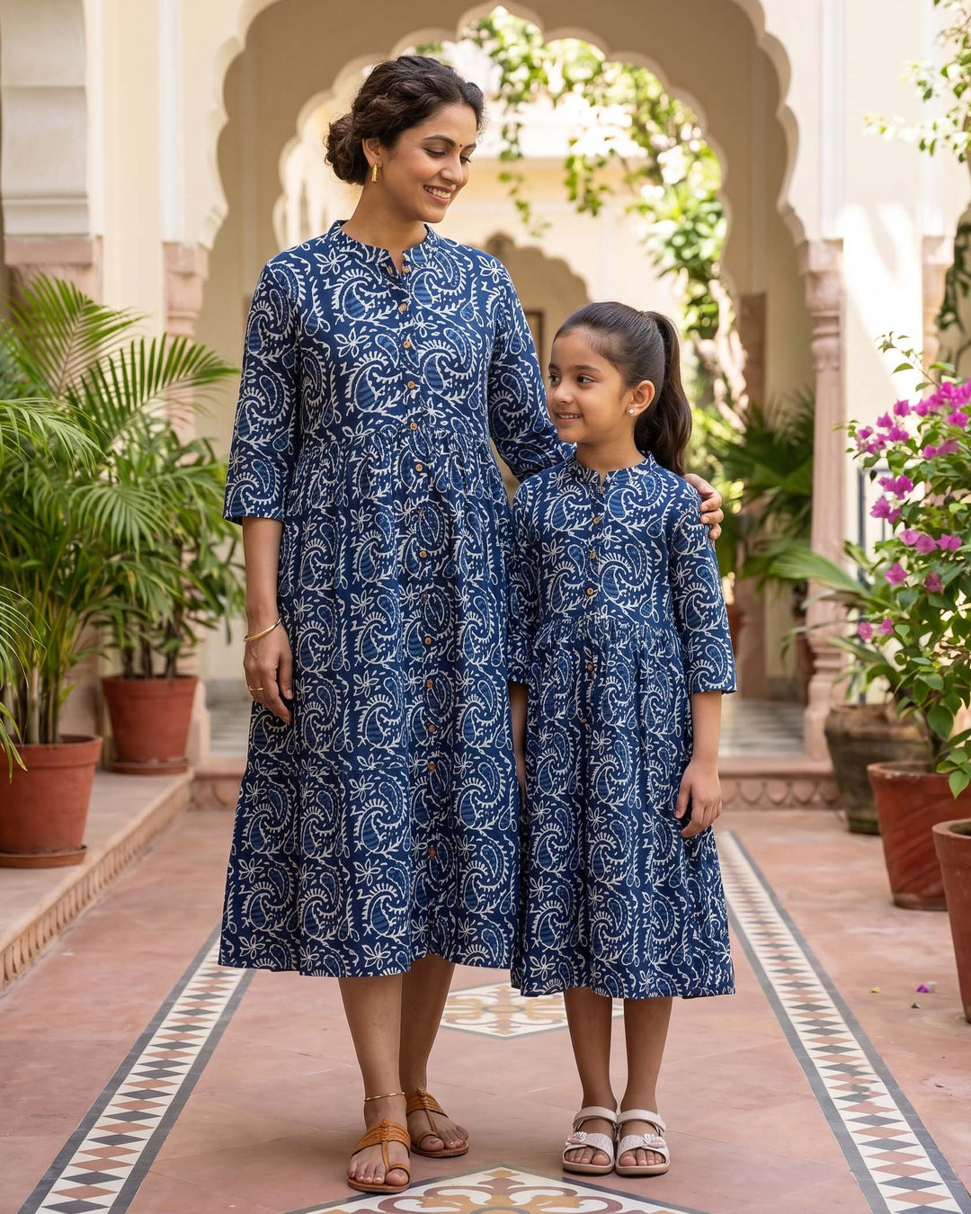 Indigo Kery Mom and Daughter Cotton Dresses