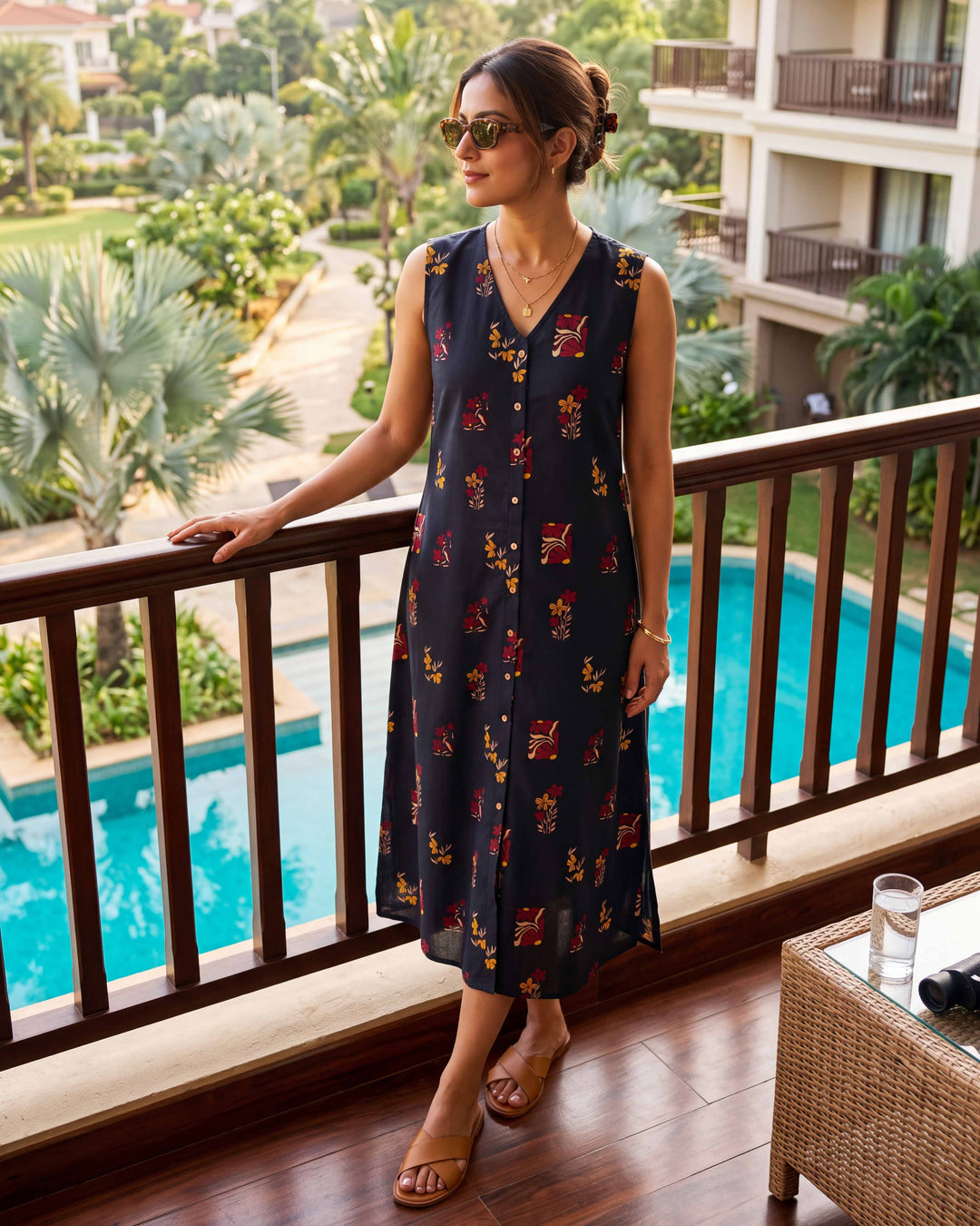 Midnight motif A-Line Cotton Dress - with Pockets