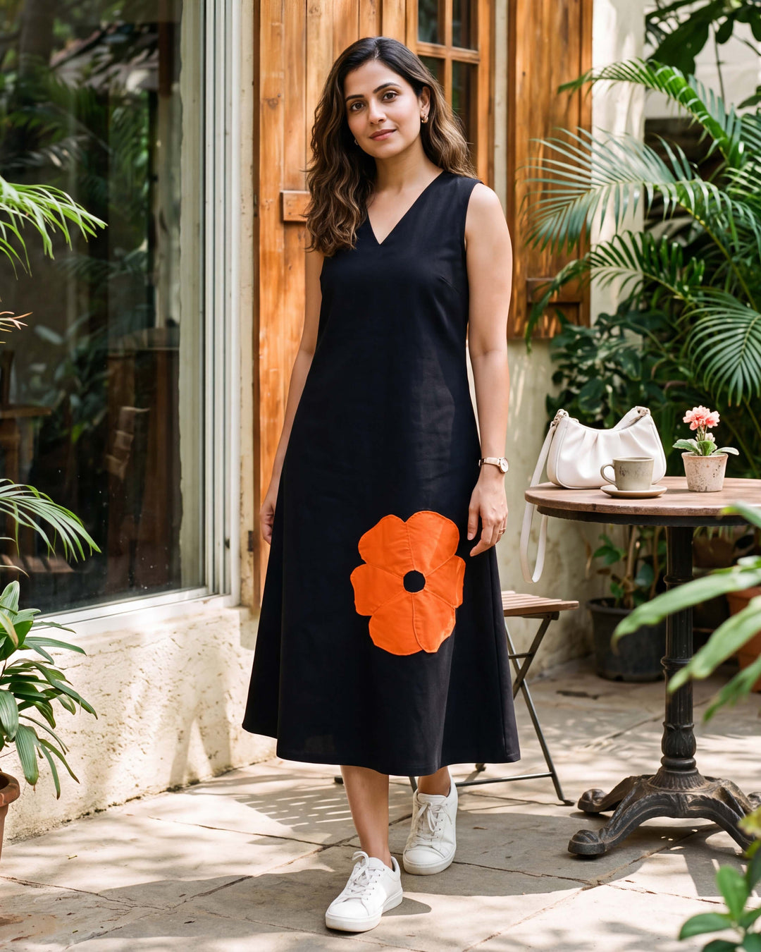 Tangerine Bloom Cotton Dress - with Pockets