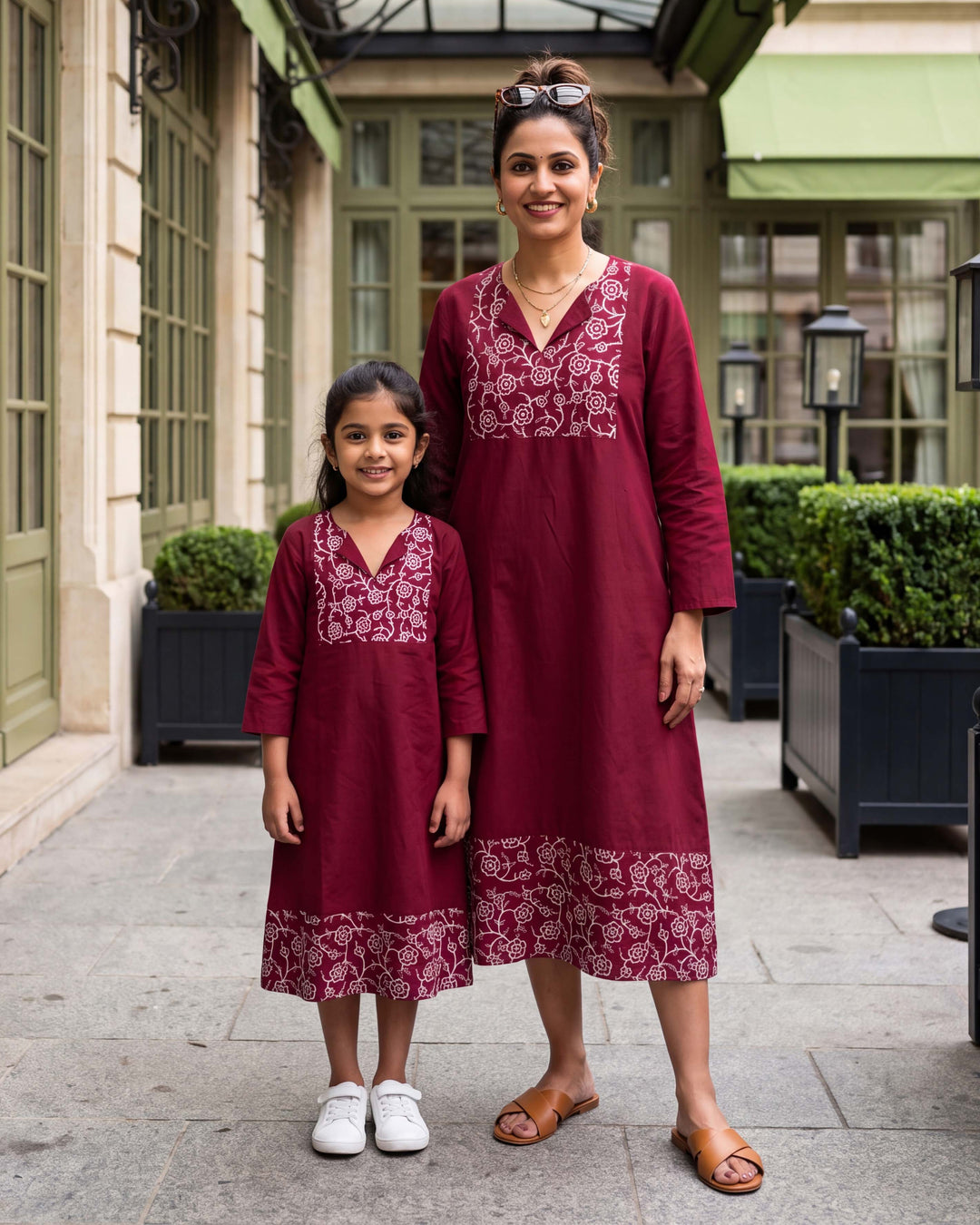 Garnet Vine Mom and Daughter Cotton Dresses