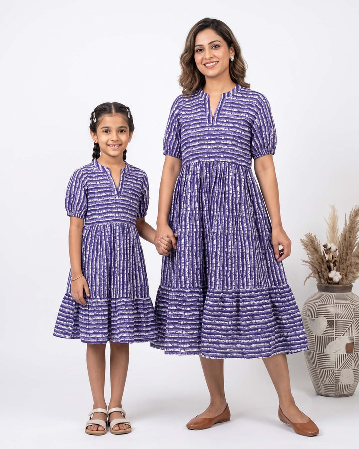 Purple Stripes Mom and Daughter Dresses