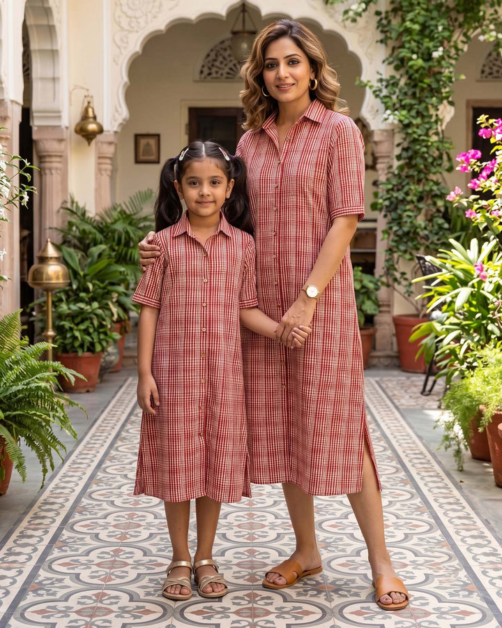 Rust Charm Mom and Daughter Cotton Dresses