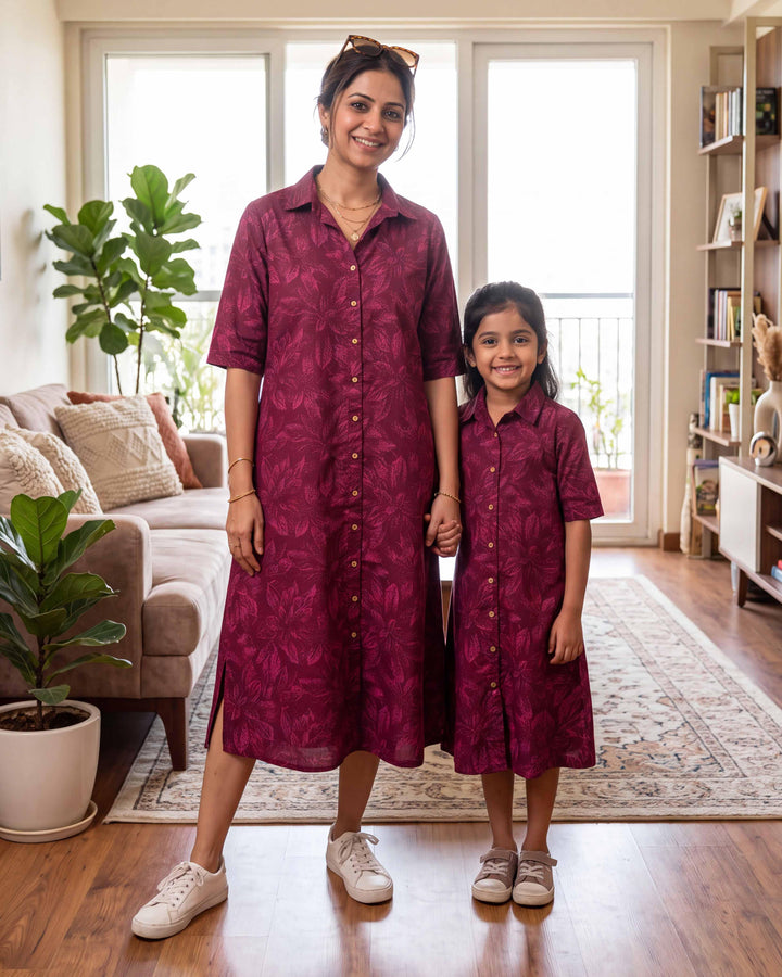 Wine Botanica Mom and Daughter Cotton Dresses