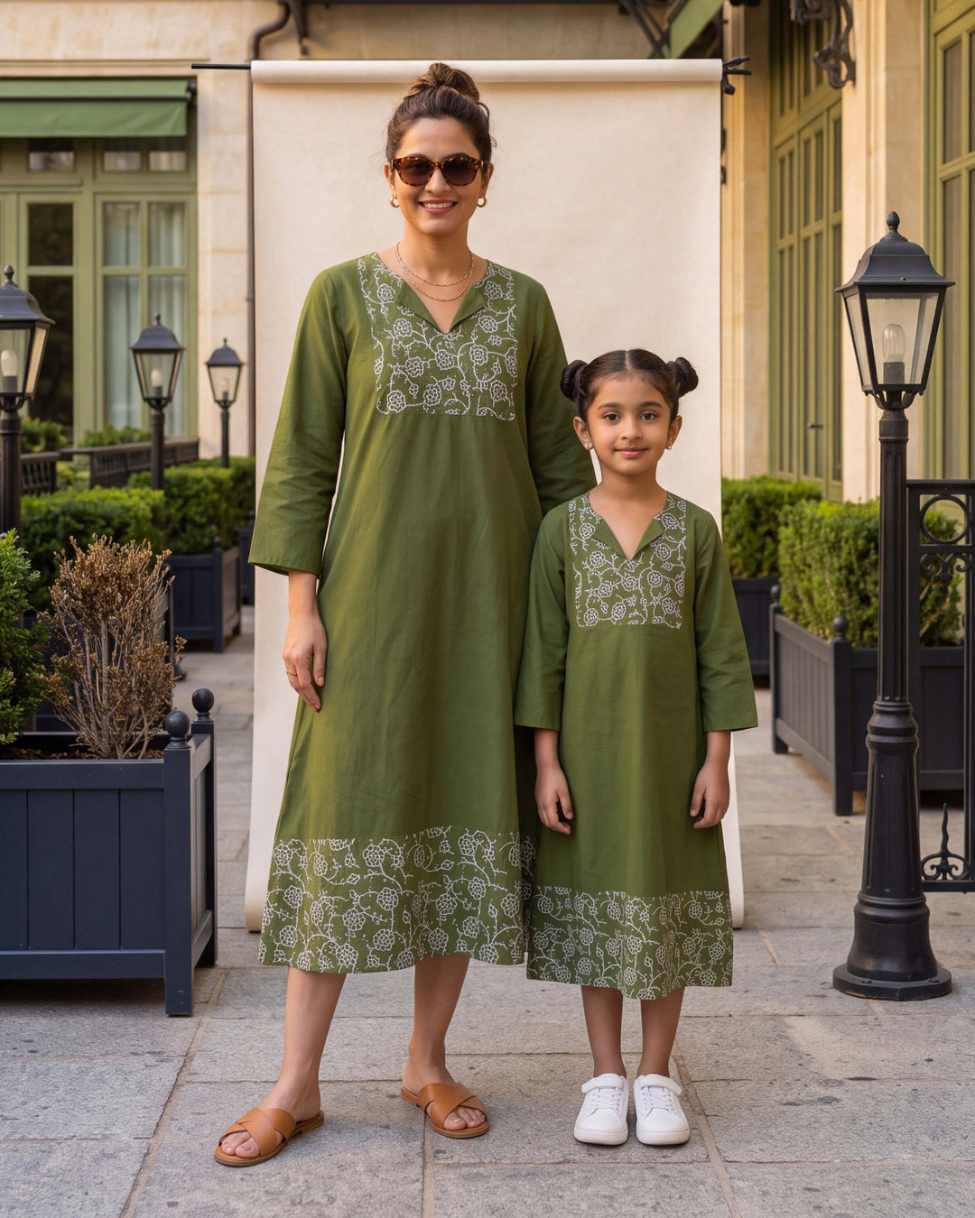 Olive Vine Mom and Daughter Cotton Dresses