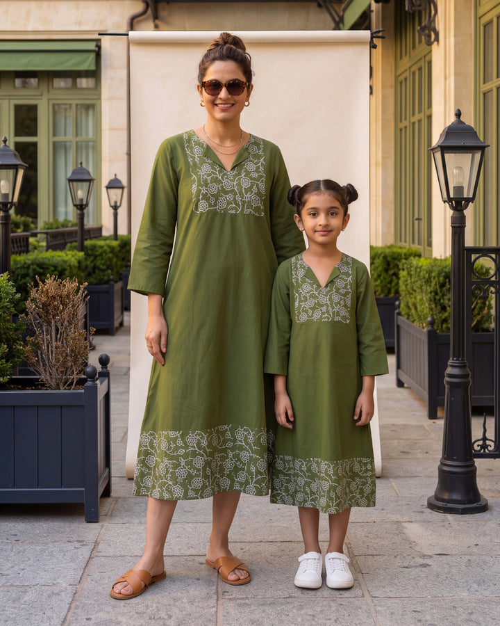 Olive Vine Mom and Daughter Cotton Dresses
