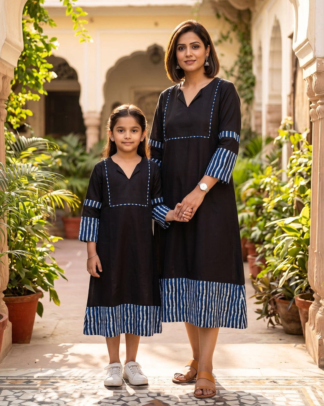 Indigo Noir Mom and Daughter Cotton Dresses