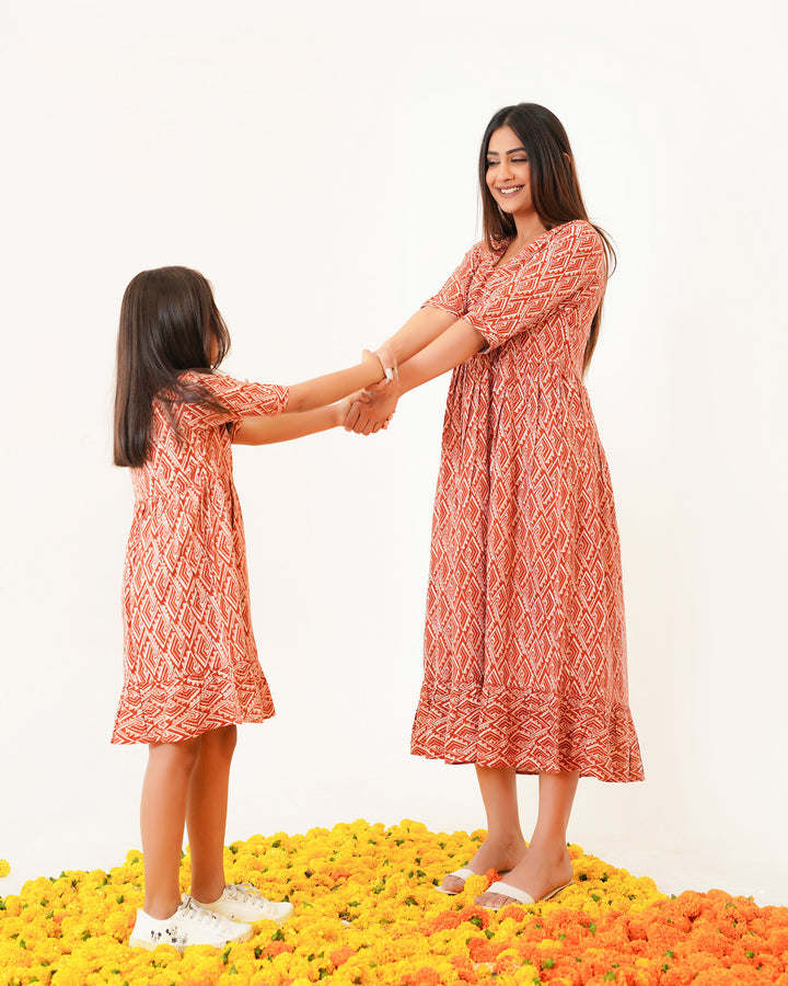 Rust Drape Mom and Daughter Dresses