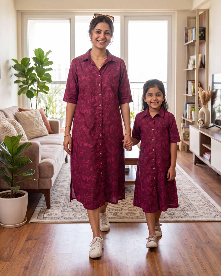 Wine Botanica Mom and Daughter Cotton Dresses