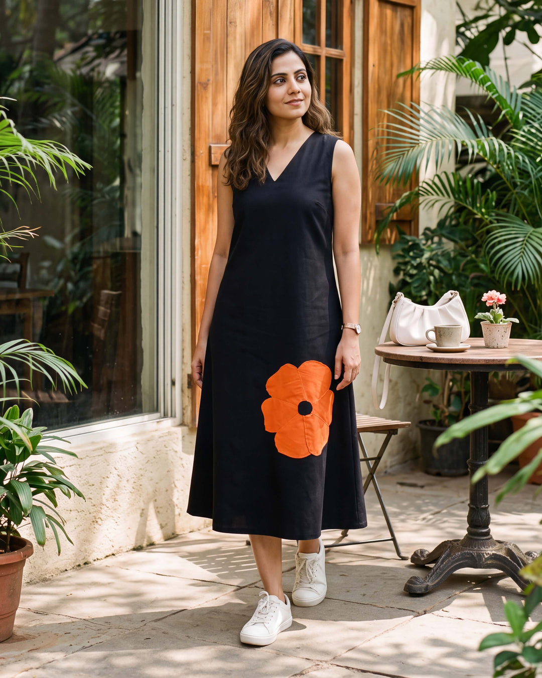 Tangerine Bloom Cotton Dress - with Pockets