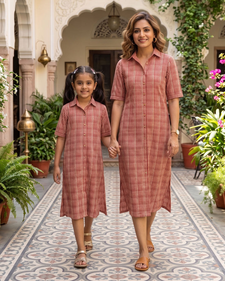 Rust Charm Mom and Daughter Cotton Dresses