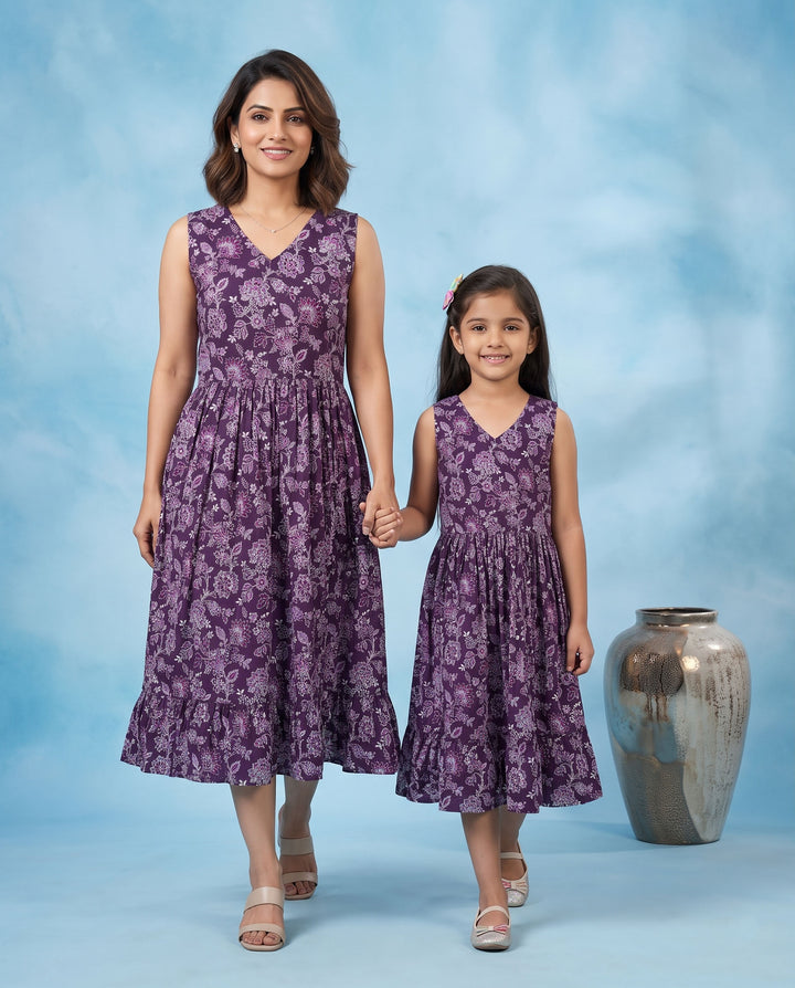 Purple Wildflower Mom and Daughter Dresses