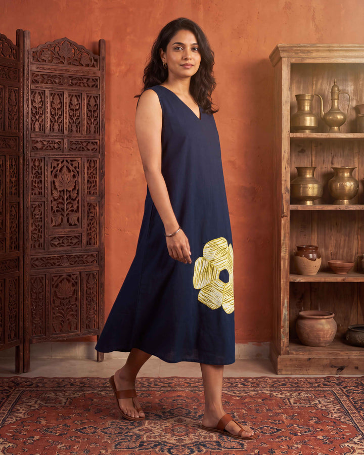 Sunflower Noir Cotton Dress - with Pockets