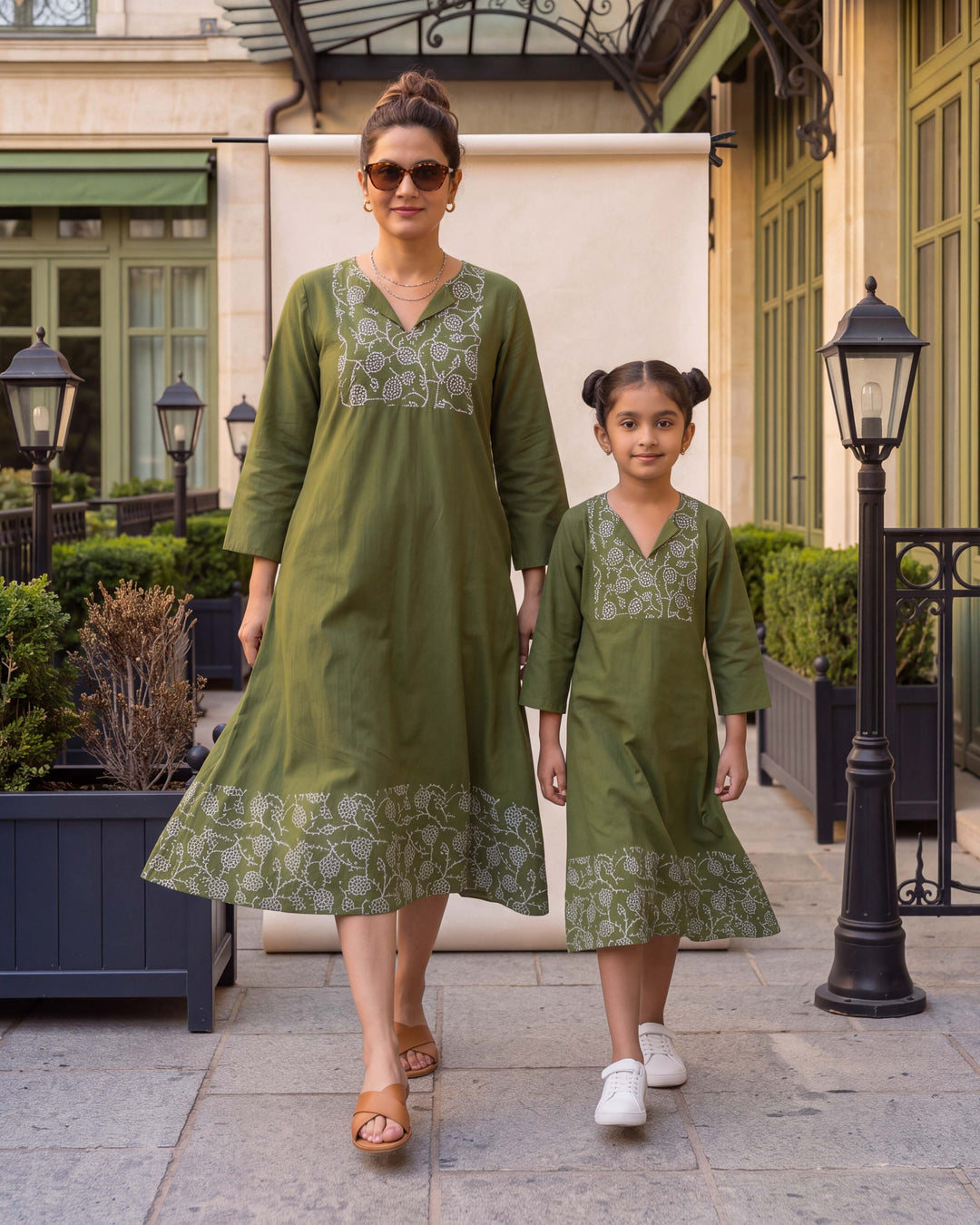 Olive Vine Mom and Daughter Cotton Dresses