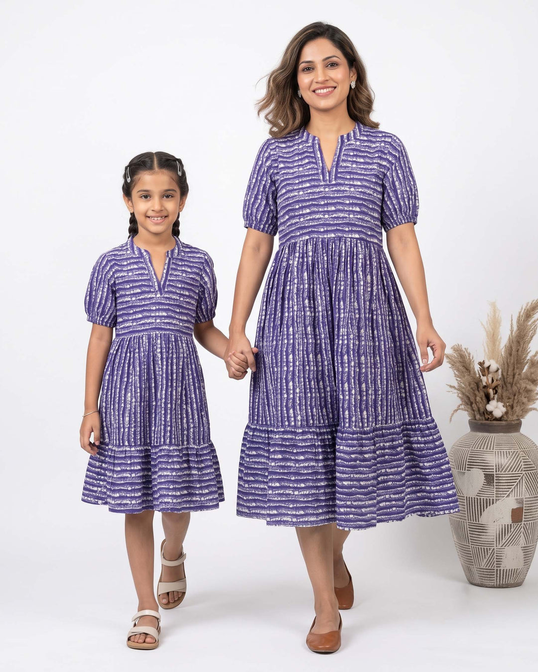 Purple Stripes Mom and Daughter Dresses