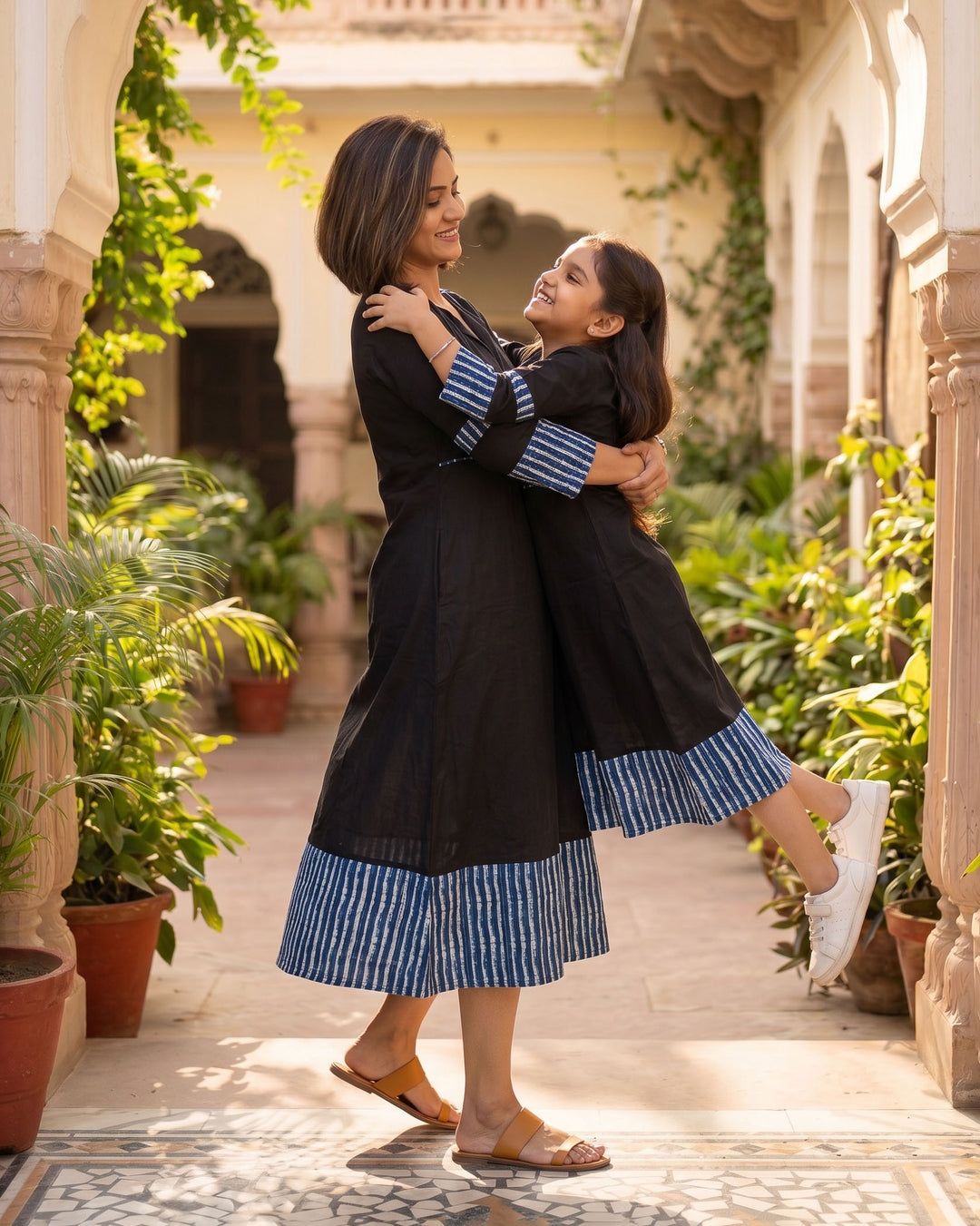 Indigo Noir Mom and Daughter Cotton Dresses