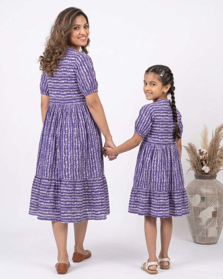 Purple Stripes Mom and Daughter Dresses