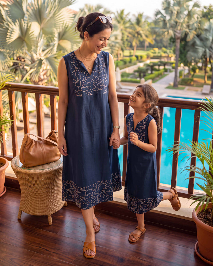 Navy Grace Mom and Daughter Cotton Dresses