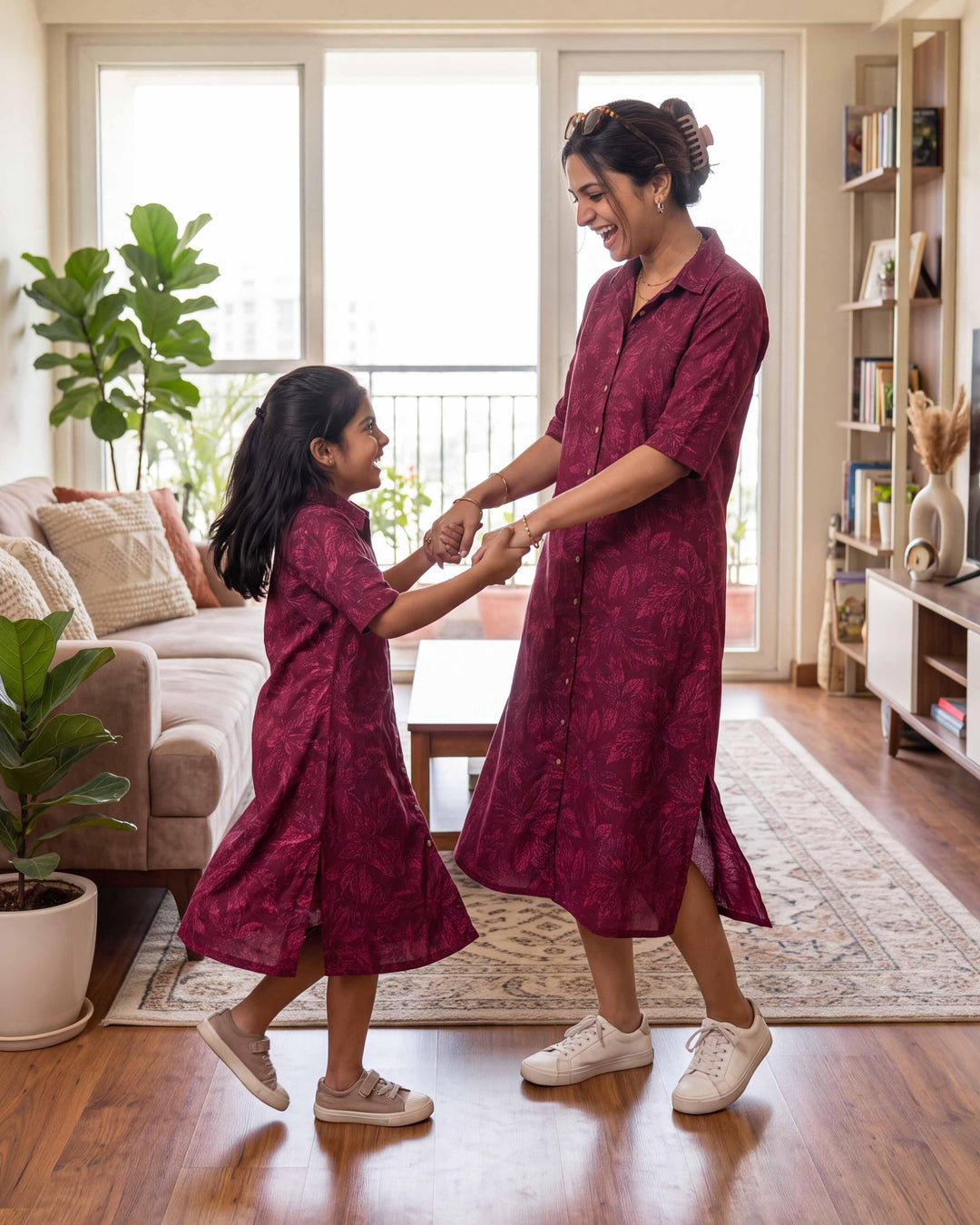 Wine Botanica Mom and Daughter Cotton Dresses