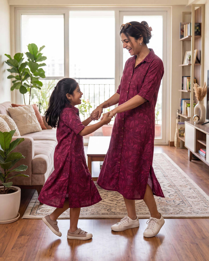 Wine Botanica Mom and Daughter Cotton Dresses