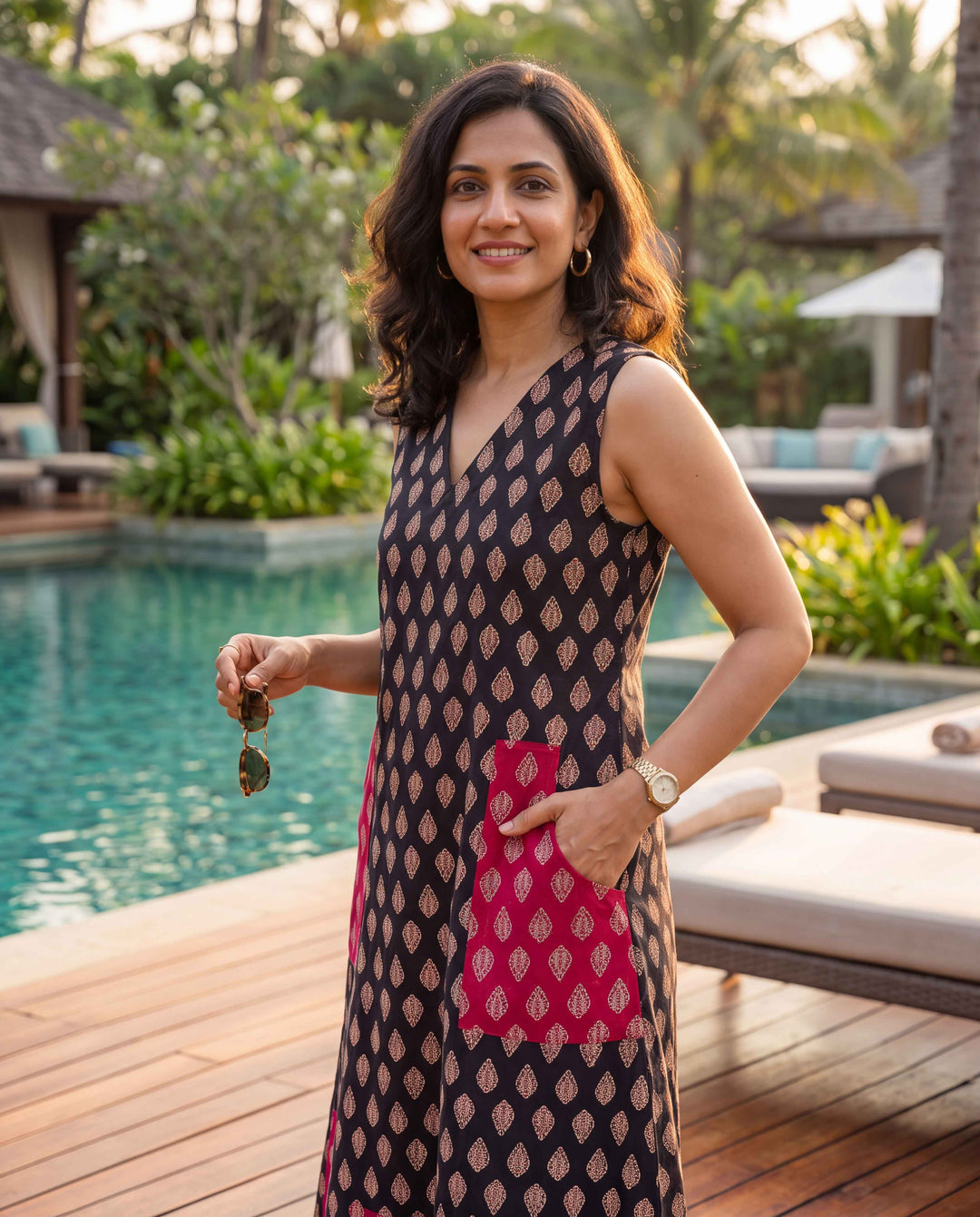 Ajrakh Fusion Cotton Dress - with Pockets